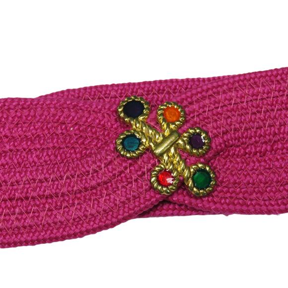 Vintage Hot Pink Woven Belt with Multicolor Rainbow Gem Rhinestones Retro Belt main image 6